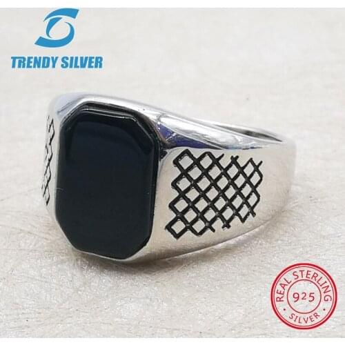 Silver 925 fine jewelry man rings men accessories turquoise gemstone natural onyx agate wholesale TRENDY SILVER