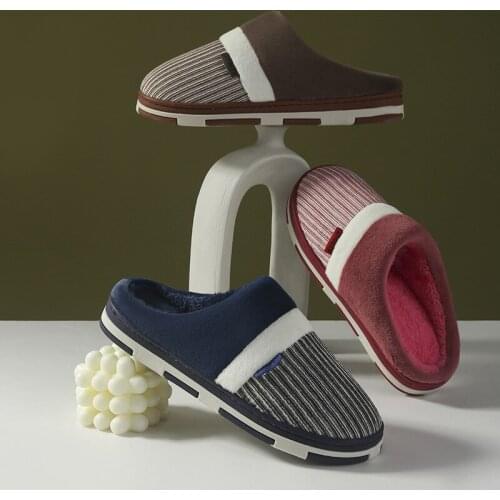 Mens New Cotton Slippers Winter Warm Non-slip Couple Splicing Indoor Korean Home Slippers