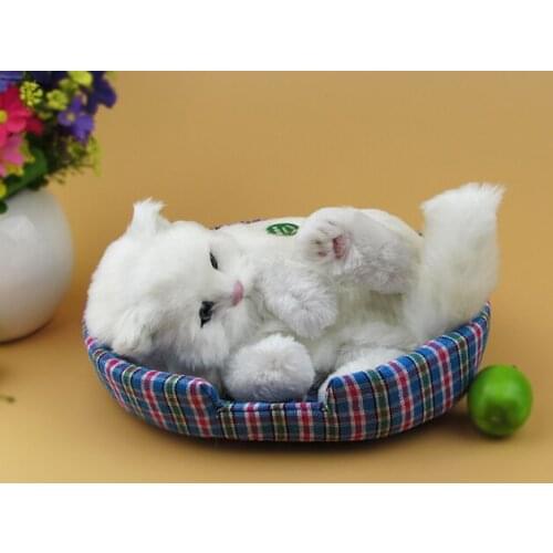 New simulation cat model resin&fur white naughty cat model gift about 21x14x12cm 2224