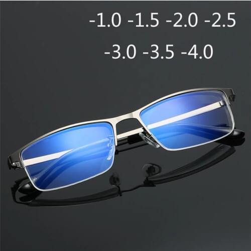 -1.0 -1.5 -2.0 -2.5 To -4.0 Half Frame Finished Myopia Glasses Men Fashion Anti-blue Light Short-sighted Eyewear High Quality