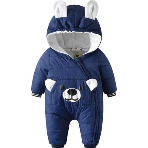 Newborn Baby Clothes Girl Baby Boy Romper Winter Long Sleeve With Hooded Cartoon Thicken Wind Proof Warm Jumpsuits For 0-24M