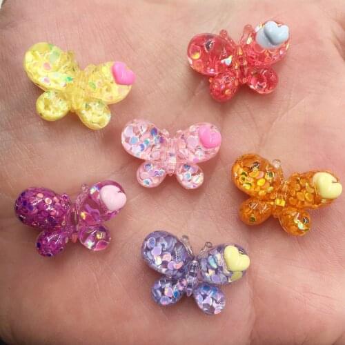 Resin Glitter Paillette Colorful Butterfly Flat Back rhinestone 3D Appliques 20pcs DIY Wedding Home Craft christmas gift OF485