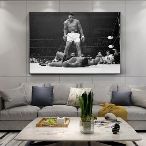 Mohammed Ali VS Sony Liston Sports Poster Wall Canvas Art Canvas Painting Decorative Painting for Boy Room Sports Star Picture