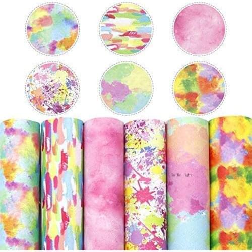 Drawing Graffiti Faux Leather Sheet Rainbow Color Synthetic Leather Sheet 6pcsor Earrings Hair Bows DIY Projects Making 20x34 cm