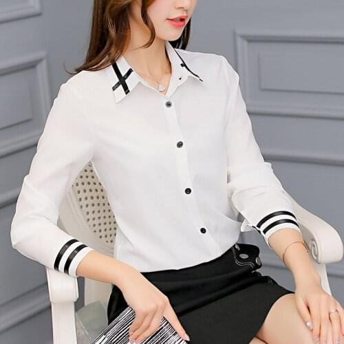 S-2xl Spring Korean Chiffon Shirt Women White Blouse 2020 Autumn Casual Shirt Womens Tops Slim Long Sleeve Women Blouses Shirts