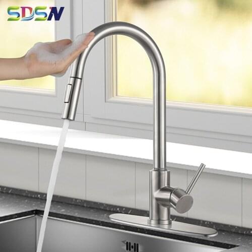 Touch Kitchen Faucets Leadfree Stainless Steel Pull Out Kitchen Mixer Tap Smart Sensor Kitchen Faucet Brushed Touch Kitchen Taps