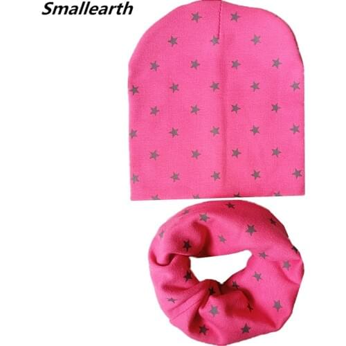 Fashion Baby Hats Set Cartoon Star Girls Boys Beanies Caps Spring Warm Neck Collar Kids Beanies Sets Cotton Children Hat Scarf