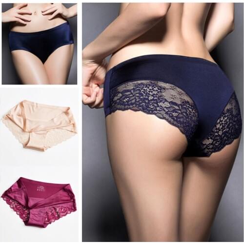 3 PCS/LOT Female Lace Underwear Lingerie Sexy Panties for Women with Nylon Ice Silk Briefs Solid Color for Girls Ladies