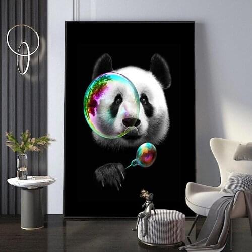 Funny Animals Cute Panda Eating Lollipop Dessert Cartoon Posters Prints Canvas Painting Wall Art Pictures For Living Room Decor