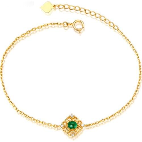 Small emerald gemstones green jade crystal chain bracelets for women femme gold color s925 diamonds stackable vintage jewelry