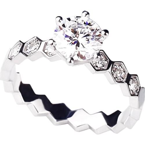 Honeycomb Six-claw Diamond 925 Sterling Silver Ring for Women Luxury Platinum Exquisite Elegant Wedding Engagement Party Jewelry