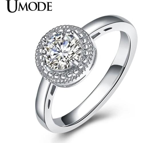 UMODE Brand Round Cubic Zirconia Crystal Wedding & Engagement Jewelry Ring for Women White Gold Color Anillos Mujer Gift AUR0377