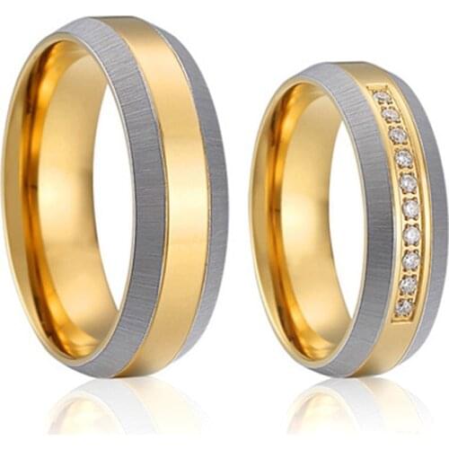 1 pair 18k gold plated bevelled couple wedding rings for men and women lover alliance titanium jewelry proposal ring marriage