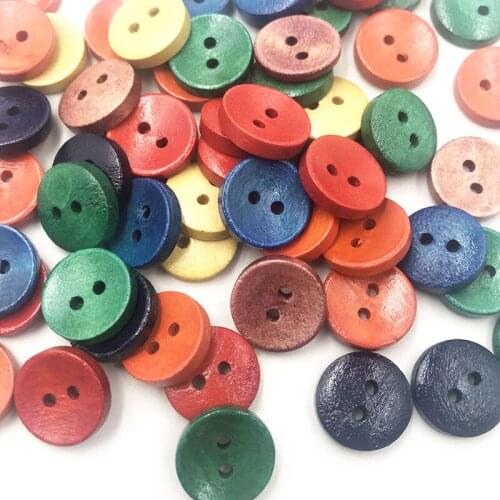 50pcs Mix Color 2 Holes Wood Buttons Clothing Sewing Tool 15mm WB767