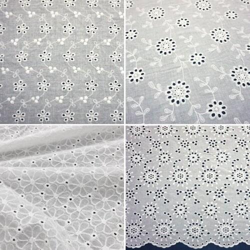 2Yard Pure Cotton Hollow-out Embroidered Lace Fabric For Summer Dress Handmade DIY Clothing Accessories Patchwork Material Cloth