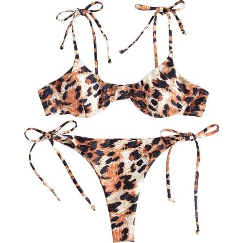 Bikini 2020 Swimsuit Push Up Swimwear Leopard Printed Lace Up Female Sexy Brazilian Biquini High Waist Bikini Bathing Suit