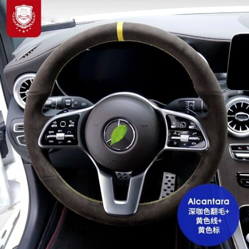 Black Suede Steering wheel cover for Mercedes-Benz C200 GLC 260E 300L CLA 220 GLE 450 real Alcantara Flip Fleece Cover