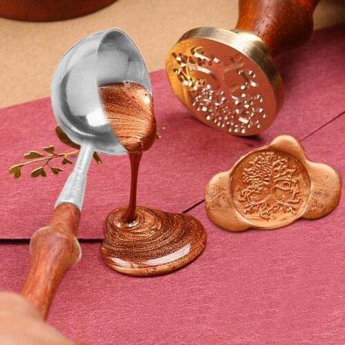 Wood Handle Sealing Wax Spoon Metal Seal Stamp Wax Bead Tablet Melting Burning Spoons for Scrapbooking Envelope Decorative Craft