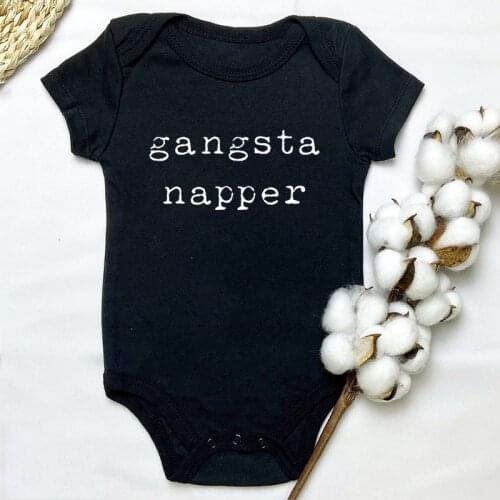 Black Baby Bodysuit Boy Girls Boys Short Sleeve Cotton Jumpsuit Letter Printing Funny Baby Clothing Bodysuits Gangsta Napper