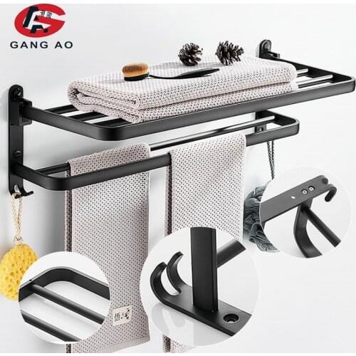 50CM Matte Black Double Towel Bars Bathroom Towel Hanger Space Aluminum Bathroom Accessories Towel Rack Towel Ring Toilet Brush
