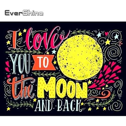EverShine Diamond Painting Moon Cross Stitch Diamond Embroidery Text Picture Rhinestones Mosaic Art Kit Handmade Home Decor