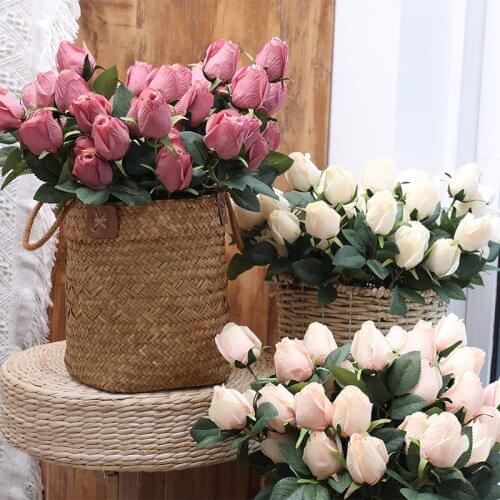 1 bouquet Rose Artificial Flowers Wedding Decoration Silk Rose Fake Flowers Plastic Branch with Leaves Home Hotel Decor