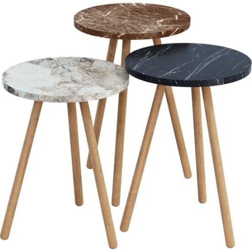 Triple Zigon Coffee Table Wood Pedestal Round Marble Patterned Design Mixed