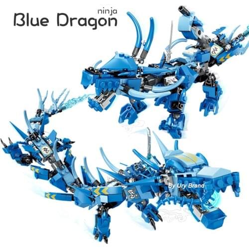 Jay Flying Blue Ninja Dragon Fighting Mech Ninja Series 2in1 Set Figures DIY Model Building Blocks Toys For Boy Children Gifts