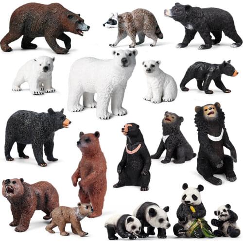 Solid Simulation Bear Wild Animal Model Polar Bear Panda Dog Bear Plastic Model Children Cognitive Collection Toys Gift