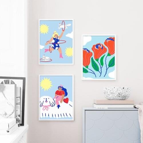 Fashion Girl With Cat Cute lllustrations Wall Art Canvas Painting Nordic Posters And Prints Wall Pictures For Living Room Decor