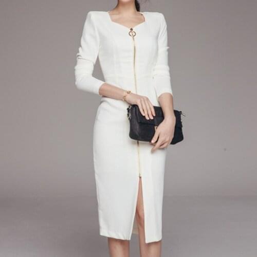 Fashion spring autumn comfortable sexy zipper formal dress temperamental high quality work style elegant basic slim pencil dress