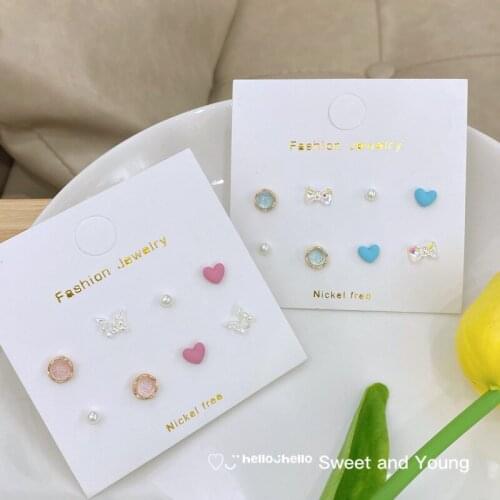 S925 Fashion Exquisite Small Cats Eye Stone Earrings Womens Suit Color Fresh Butterfly Love Earrings Girl Trend