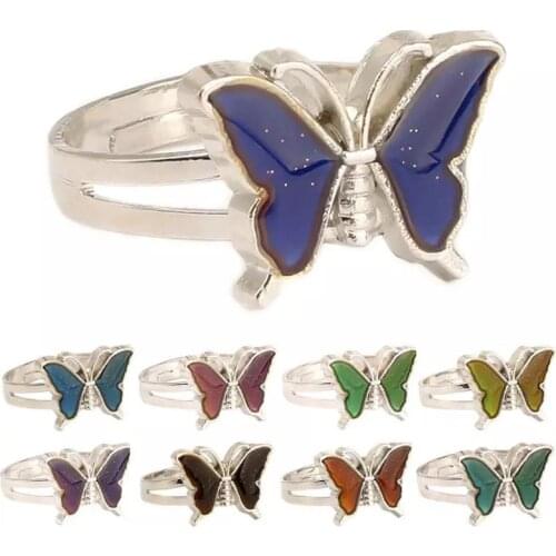 Fashion Vintage Adjustable Butterfly Rings for Women Girl Animal Female Temperature-sensing Discoloration Ring Kid Birthday Gift
