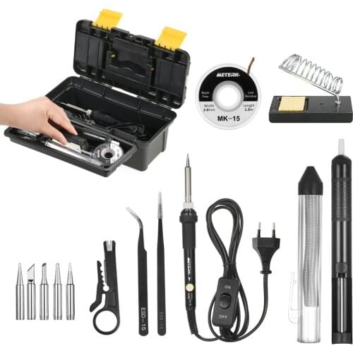 Meterk 14 in 1 Soldering Iron Kit 60W Adjustable Temperature Welding Soldering Iron with ON/OFF Switc Cleaning Sponge Tool Box