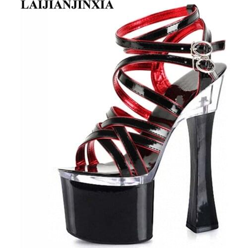 New Sexy PU Women Platform Sandals Dancing Shoes 18cm Square High Heels Shoes Night Club Party Queen Pole Dance Shoes