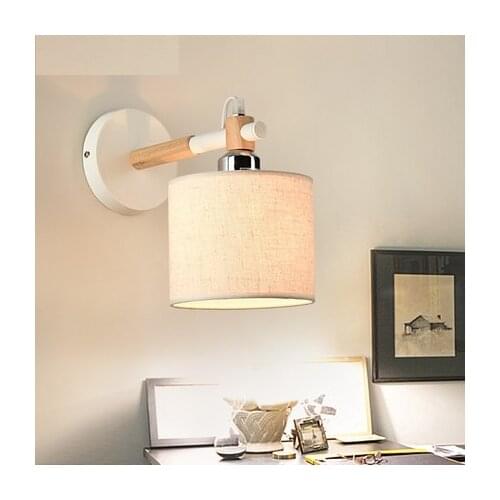 Nordic Loft Decor Wood Fabric Wall Sconce Modern LED Wall Light Fixtures For Bedroom Wall Lamp Home Lighting Lampara Pared