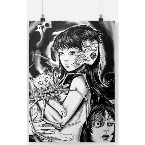 Uzumaki Junji Ito Fanart Anime Poster Framed Canvas Painting Wall Art Decor Room Study Home Wooden Frame Decoration Prints