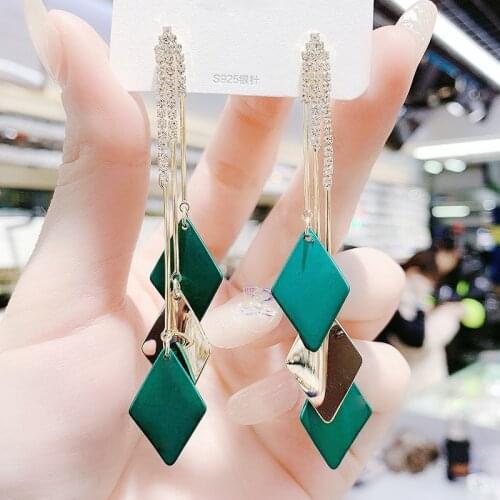 Viwisfy Gold Color Fashion Square Crystal Long Drop Earrings For Women Birthday Gift Girl Dangle Earings New VW21391