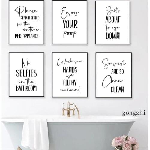 Funny Bathroom Signs Posters Black White Letter Canvas Painting and Prints Modern Minimalist Wall Art Picture Toilet Decoration
