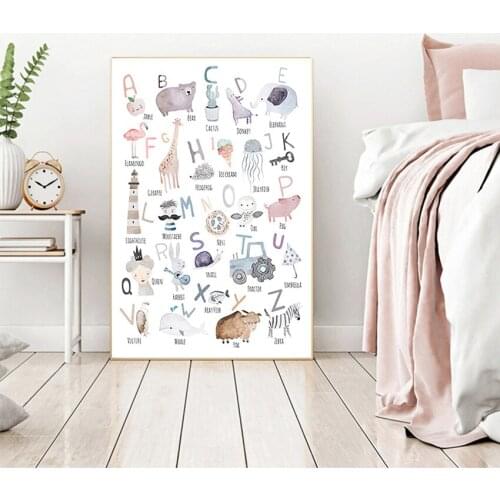 Animals Illustration Learning Picture Kids Room Decor Alphabet Poster Number Educational Canvas Painting Nursery Wall Art Prints