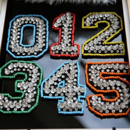 0-9 number rhinestones beaded patches applique embroidery fabric sew on patch fashion clothing bags decoration patch