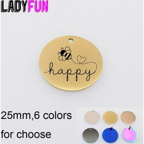 Bee Happy Round Charm Stainless Steel Humble Bee Be Happy Gifts Charms DIY Pendant 10pcs