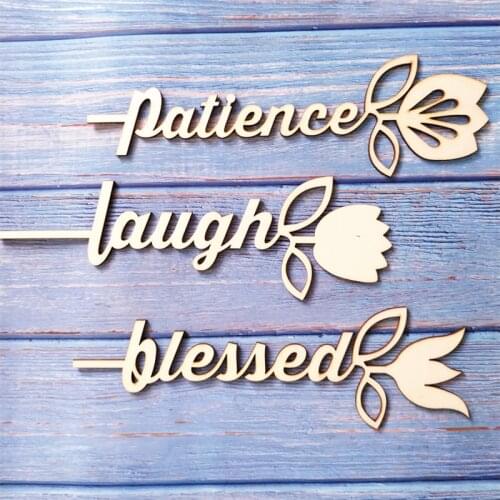 10pcs Dreams Laugh Goodness Family Love Patience Faith Friends Trust Blessed Wood Sign with Flower Stick Wedding Photo Props