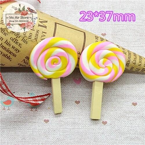 10PCS polymer clay hand made lollipop Flatback Cabochon Miniature Food Art Supply Decoration Charm Craft