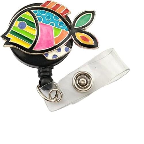 20pcs Colorful Enamel Fish Retractable ID Badge Reel Animal Shape Decorative Badge Clip Holder