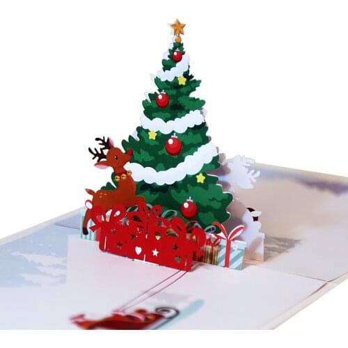 3D Christmas Gift Card, Christmas Tree Deer Three-Dimensional Greeting Card Gratitude Blessing Card(10 pieces set),15x15cm