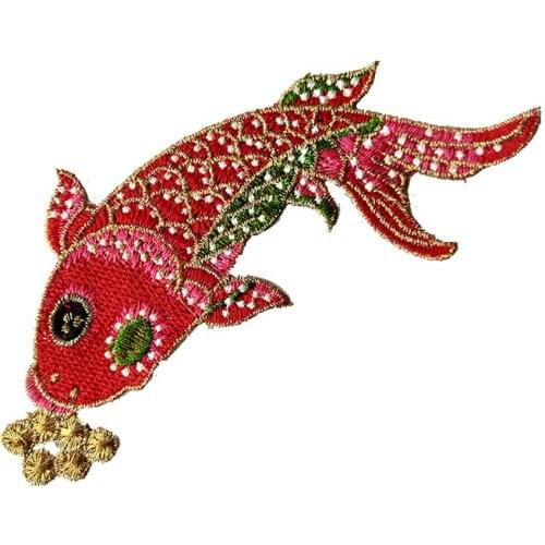 4Pcs Red Fish Embroidered Patches Sewing Stickers Sew for Clothing Applique Diy Accessories