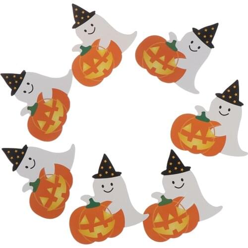 50pcs/lot DIY Halloween Gift Candy Decorations Cute Ghost Pumpkin Style Paper Cards Lollipop Cards Children Day Party Suppliers