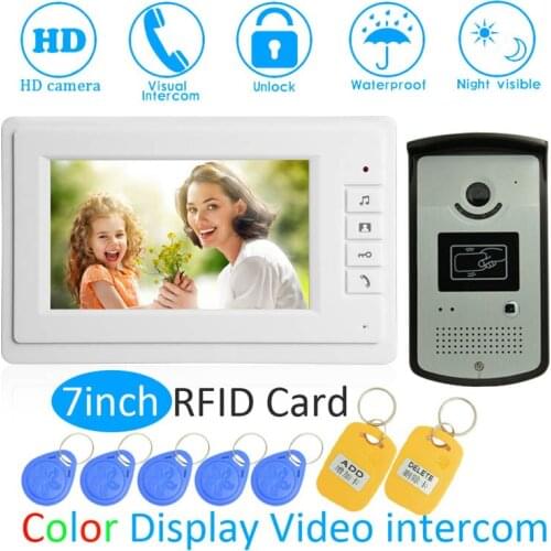 7 inch lcd door bell for house vistor video door phone intercom system RFID unlock waterproof night vision camera doorbell