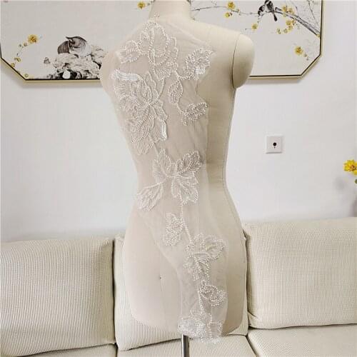 1 PCS French Lace Wedding Dress Applique DIY Bridal Headdress Ivory Lace Collar Lace Fabric Patch With Sequins And Beads